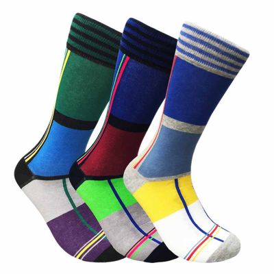 Fine Fit Mens Novelty Cotton Fancy Color Dress Socks 3 Packs, One Size, NVT004