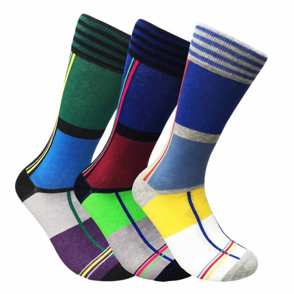 Fine Fit Mens Novelty Cotton Fancy Color Dress Socks 3 Packs, One Size, NVT004