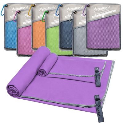 SYOURSELF 2 Pack Microfiber Camping Towel, Quick Dry Towel, Soft Absorbent Compact Travel Gym Workout Sweat Towel for Beach Yoga Swim Travel Camping Hiking Backpack Essentials (L:60"x30"+12"x24")