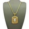 NYFASHION101 Crown King Lion in Dog Tag Pendant with Box Chain Necklace - 30" Silver-Tone Lion view 2