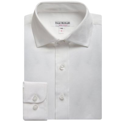Isaac Mizrahi Boys 2-20 100% Cotton Long Sleeve Twill Dress Shirt - White - 2-3