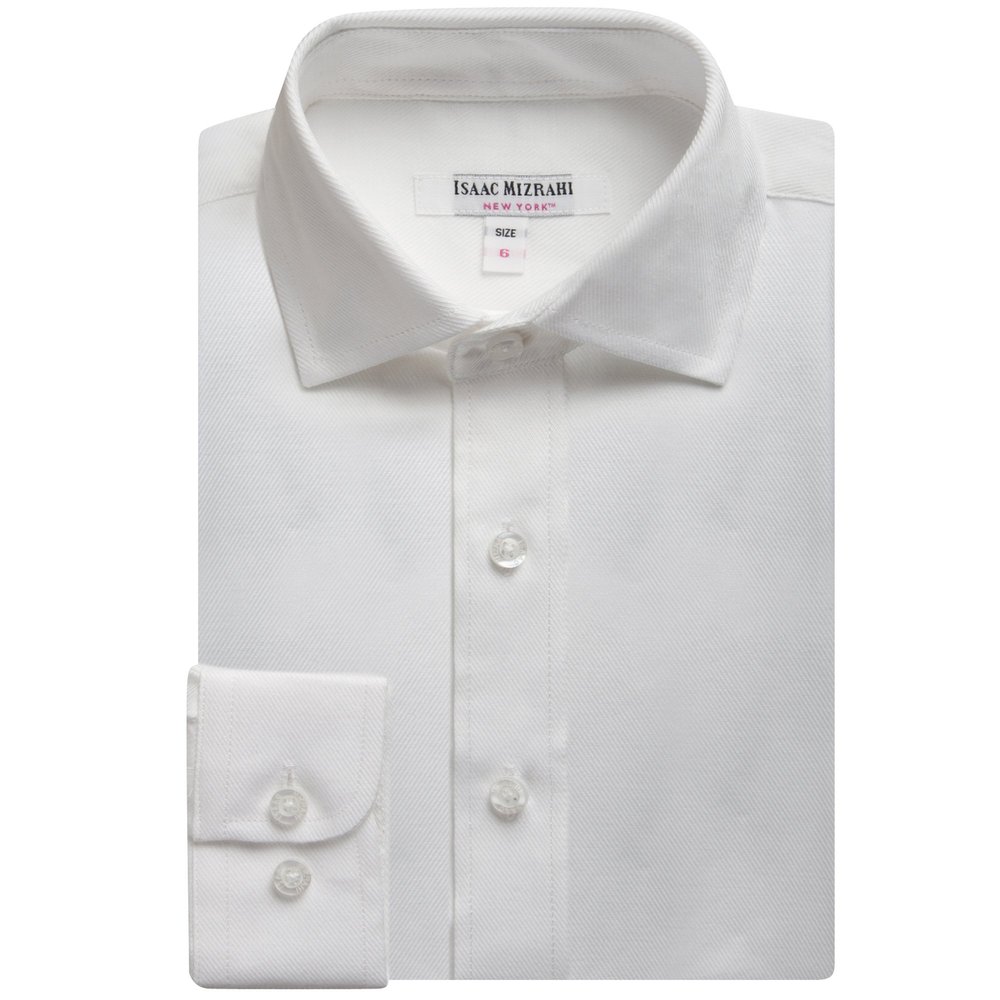 Isaac Mizrahi Boys 2-20 100% Cotton Long Sleeve Twill Dress Shirt - White - 2-3