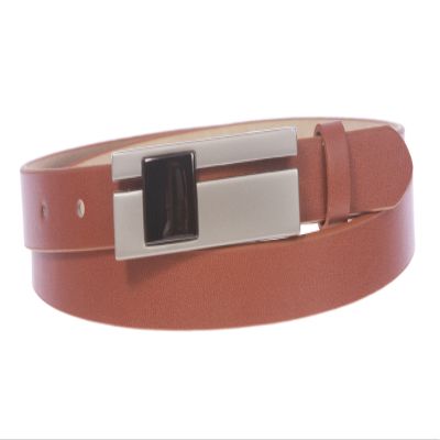 3/4"(19 mm) Womens Snap On Rectangular Skinny Non Leather Dress Belt Size: M/L - 36 Color: Tan