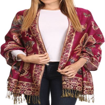 Sakkas Liua Long Wide Woven Patterned Design Multi Colored Pashmina Shawl/Scarf - Fuchsia - OS