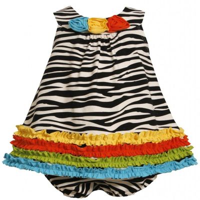 Bonnie Jean Baby Girls 3M-24M Multicolor Ruffle Border Zebra Stripe Knit Dress (12 Months, Black/White)