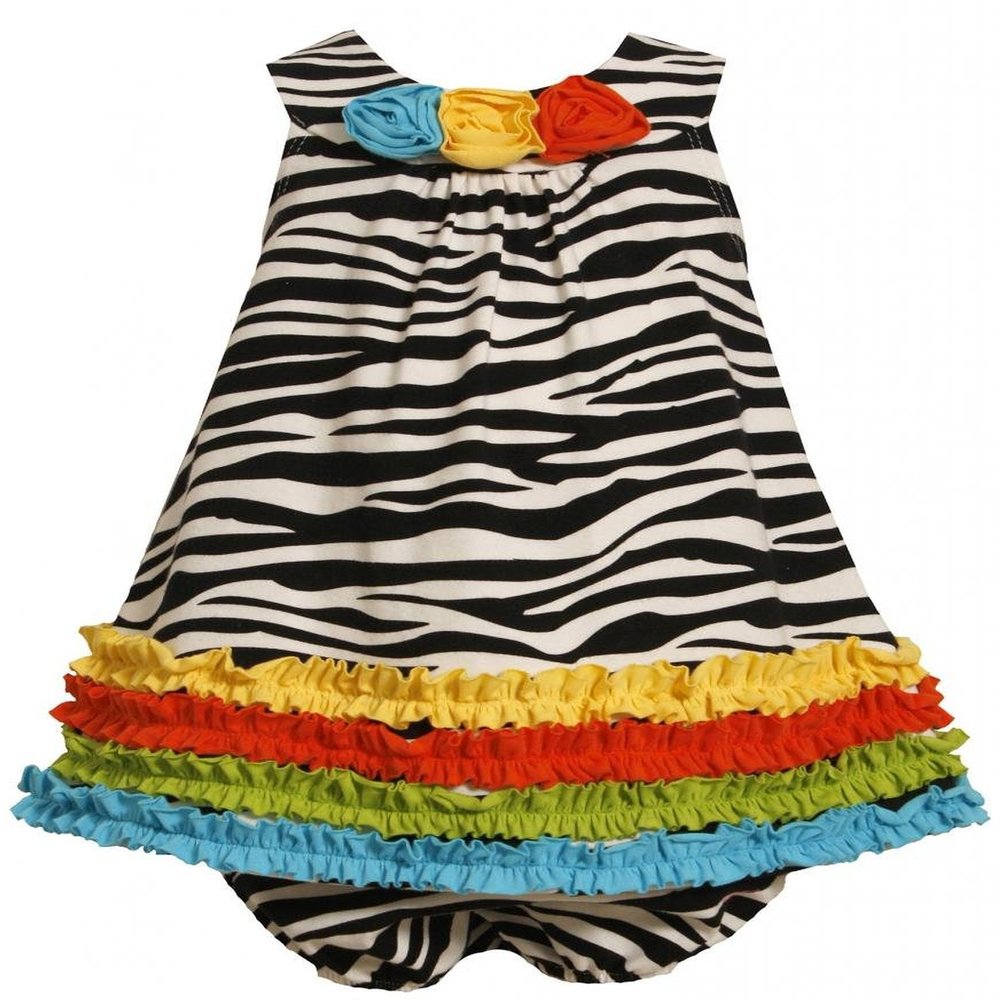 Bonnie Jean Baby Girls 3M-24M Multicolor Ruffle Border Zebra Stripe Knit Dress (12 Months, Black/White)