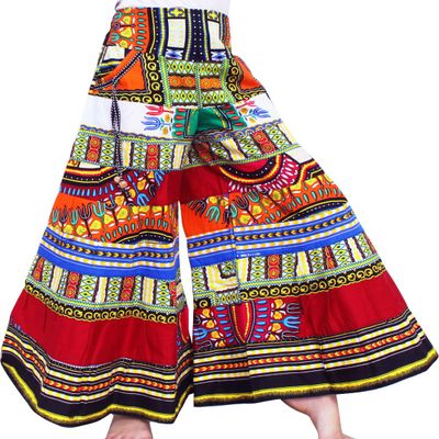 RaanPahMuang Childrens African Patch Dashiki Bright Pants Wide Flared Lower Leg, Medium, Orange-Dark Red
