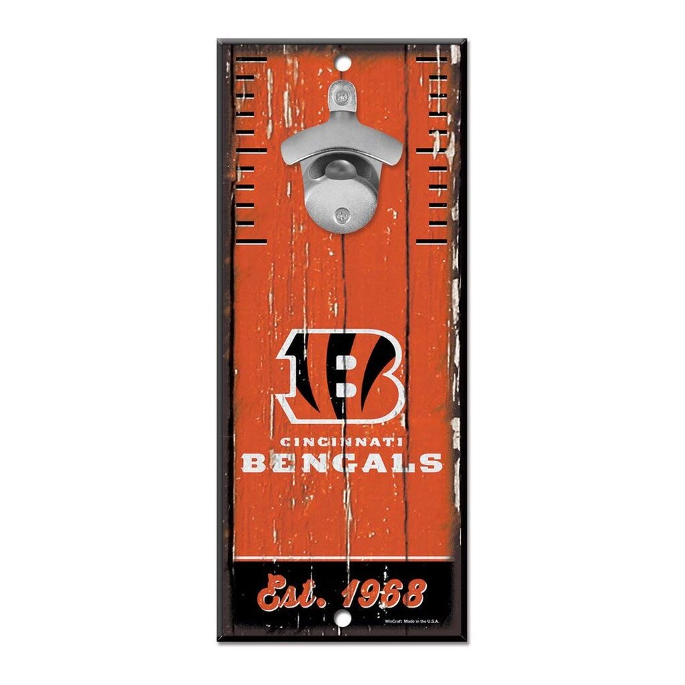 NFL Cincinnati Bengals Bottle Opener5x11 Wood Sign Bottle Opener, Team Colors, 5"x11"