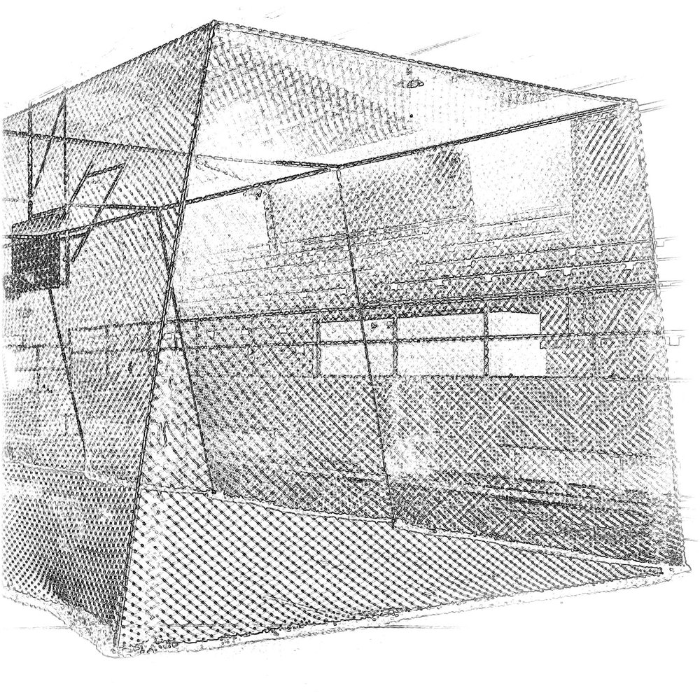 Batting Cage, Over The Frame, 10' High, 70' Long, 15 Netting