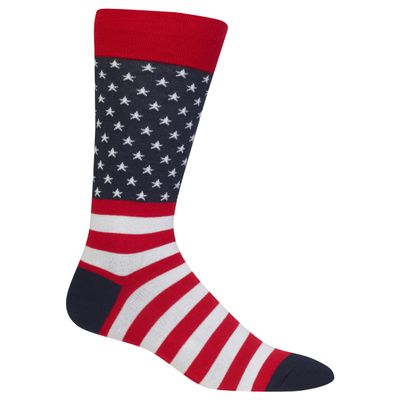 Hot Sox Men's Conversation Starter Novelty Casual Crew Socks, American Flag (Red), 10-13
