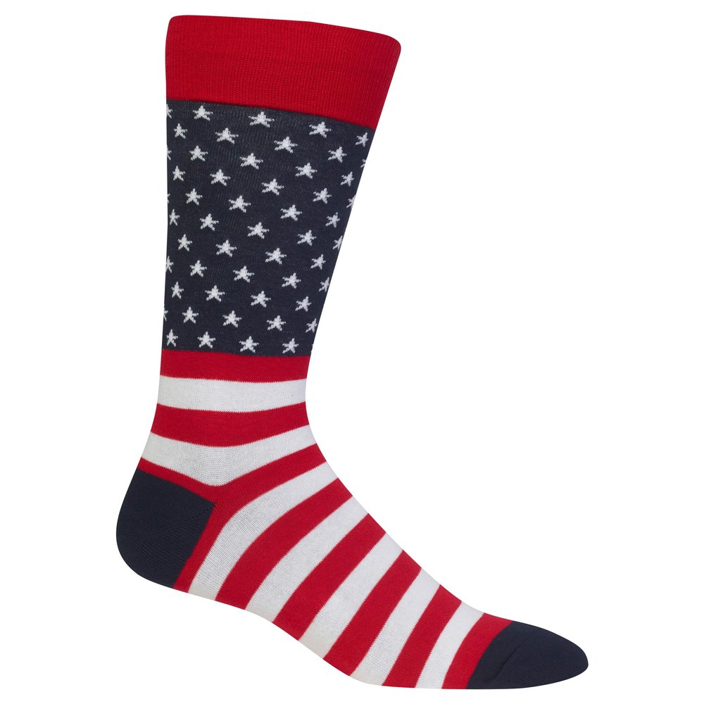 Hot Sox Men's Conversation Starter Novelty Casual Crew Socks, American Flag (Red), 10-13