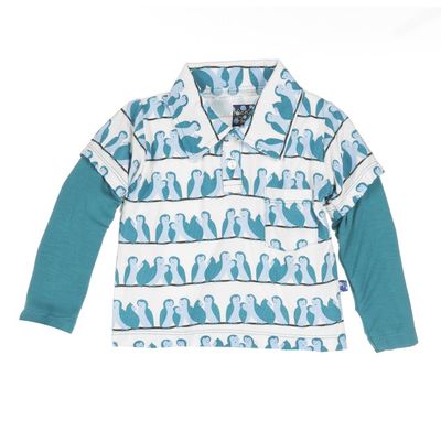 KicKee Pants Little Boys Long Sleeve Double Layer Polo Shirts, Snowy Owls, 3T
