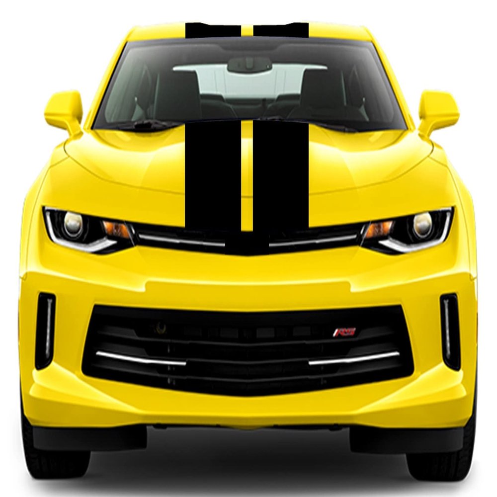 Clausen's World 9 Inch Double Center Vinyl Rally Racing Stripes, Fits Chevy Camaro, Black Matte