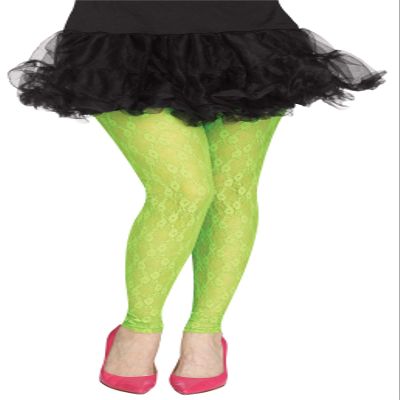 Fun World Women's 80's Lace Footless Tights, Green, Standard