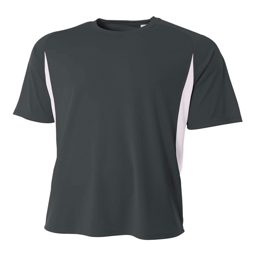 A4 N3181 - Men's Cooling Performance Color Blocked Shorts Sleeve Crew Shirt Graphite/White