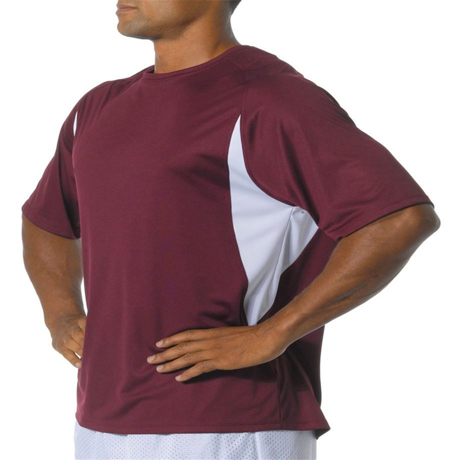 A4 N3181 - Men's Cooling Performance Color Blocked Shorts Sleeve Crew Shirt Maroon/White