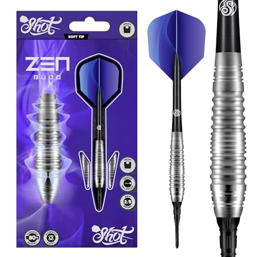 Shot Darts Plastic Tip, Zen Budo (18g/20g) 80% Tungsten, Center Balanced, Bomber Shape, Handcrafted Professional Darts & Flights Made in New Zealand, Plastic Tips for Electronic Dartboard