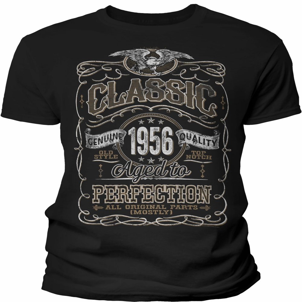 70th Birthday Gift Shirt for Men - Classic 1956 Aged to Perfection - Black-001-4X