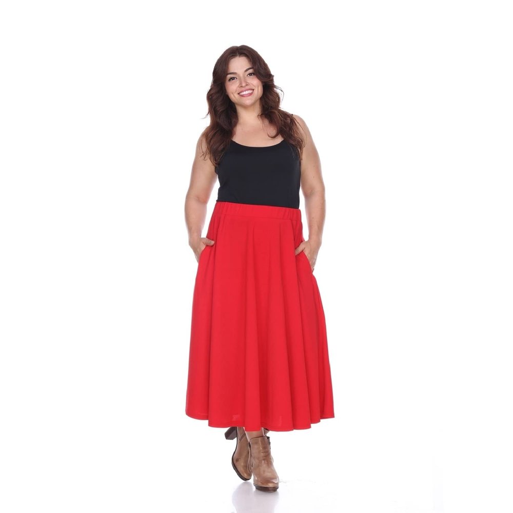 WM Women's Plus 'Tasmin' Flare Midi Skirts (Red, 1X)