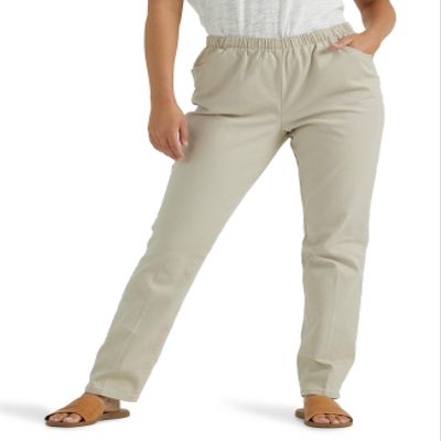 Chic Classic Collection Women's Stretch Elastic Waist Pull-On Legging Pant Khaki Slub Twill 14 Petite