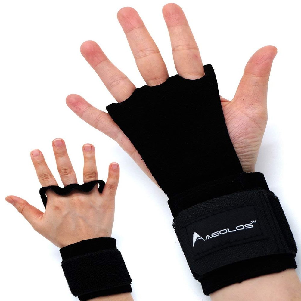 AEOLOS Leather Gymnastics Hand Grips-Great for Gymnastics,Pull up,Weight Lifting,Kettlebells and Cross Training (Black, Small)