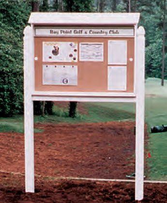 BuyBocceBalls Listing - Tennis, Bocce, Golf Court Accessories - Messaging Boards - Outpost Message Center with Acrylic Doors - Model 150 - White - Post Attached, Header Sign, Sliding Door Lock