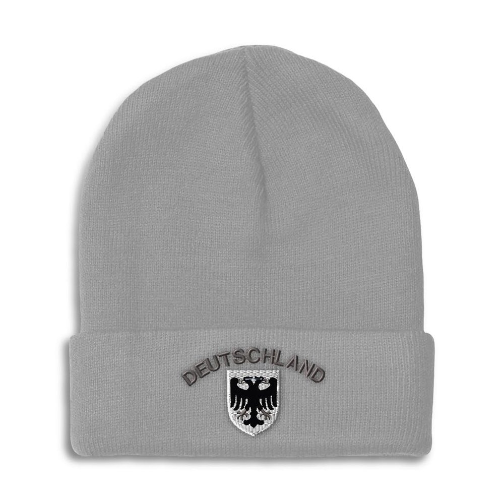 Beanies for Men Deutschland Black German Eagle Germany Skull Cap Winter Hats for Women Acrylic One Size Light Grey Design Only