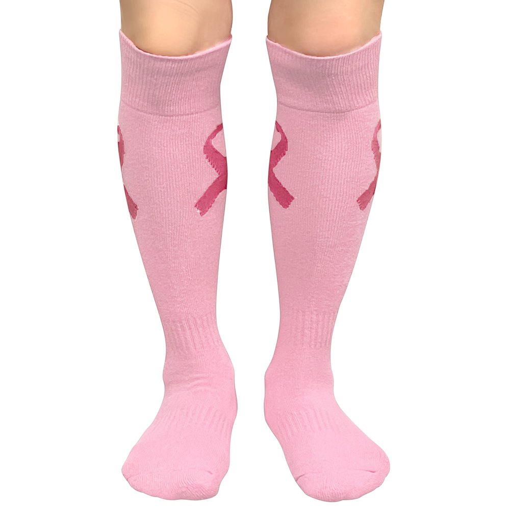 COUVER Cotton Terry-Cushioned Knee High Baseball Softball Multi-Sports Socks, Light Pink Ribbon, Medium, 1 Pair