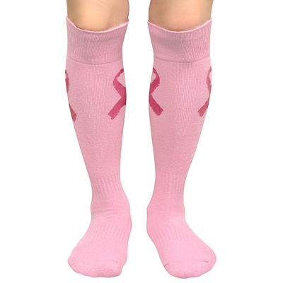 COUVER Cotton Terry-Cushioned Knee High Baseball Softball Multi-Sports Socks, Light Pink Ribbon, Large, 1 Pair