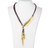 AKOAK Fashion Punk Choker Necklace Brown Long Rope Leather Chain Vintage Bronze Leaf Feather Tassel Pendant Necklace view 2