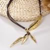 AKOAK Fashion Punk Choker Necklace Brown Long Rope Leather Chain Vintage Bronze Leaf Feather Tassel Pendant Necklace view 3