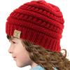 Kids Ages 2-7 Warm Chunky Thick Stretchy Knit Slouch Beanie Skull Hat Red view 2