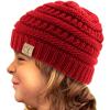 Kids Ages 2-7 Warm Chunky Thick Stretchy Knit Slouch Beanie Skull Hat Red view 3