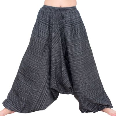 RaanPahMuang Striped Cotton Elastic Pullstring Waist Baggy Mao Pants, Small, Black