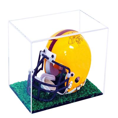Better Display Cases Clear Acrylic Mini - Miniature Football Helmet (not Full Size) Display Case with Turf Base (A003-CTB)