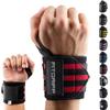 Fitgriff Wrist Wraps for Weightlifting (18") Heavy-Duty Support for Gym, Bench Press, and Pushups (1 Pair) - for Men and Women (Black/Red) view 1