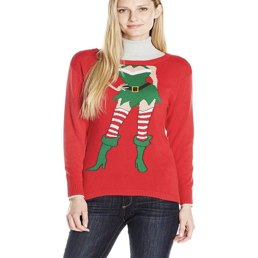 Isabella's Closet Women's Sexy Elf Ugly Christmas Sweater, Red, S