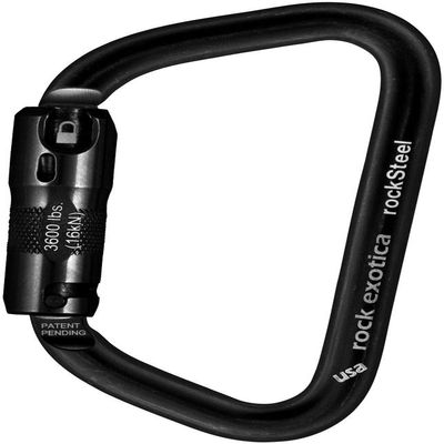 Rock Exotica rockSteel Auto-Lock Black Carabiner - Carabiner Heavy Duty 50kN Locking Carabiner for Rock Climbing and Professional Climbing Gear, Rescue, and Industrial Use