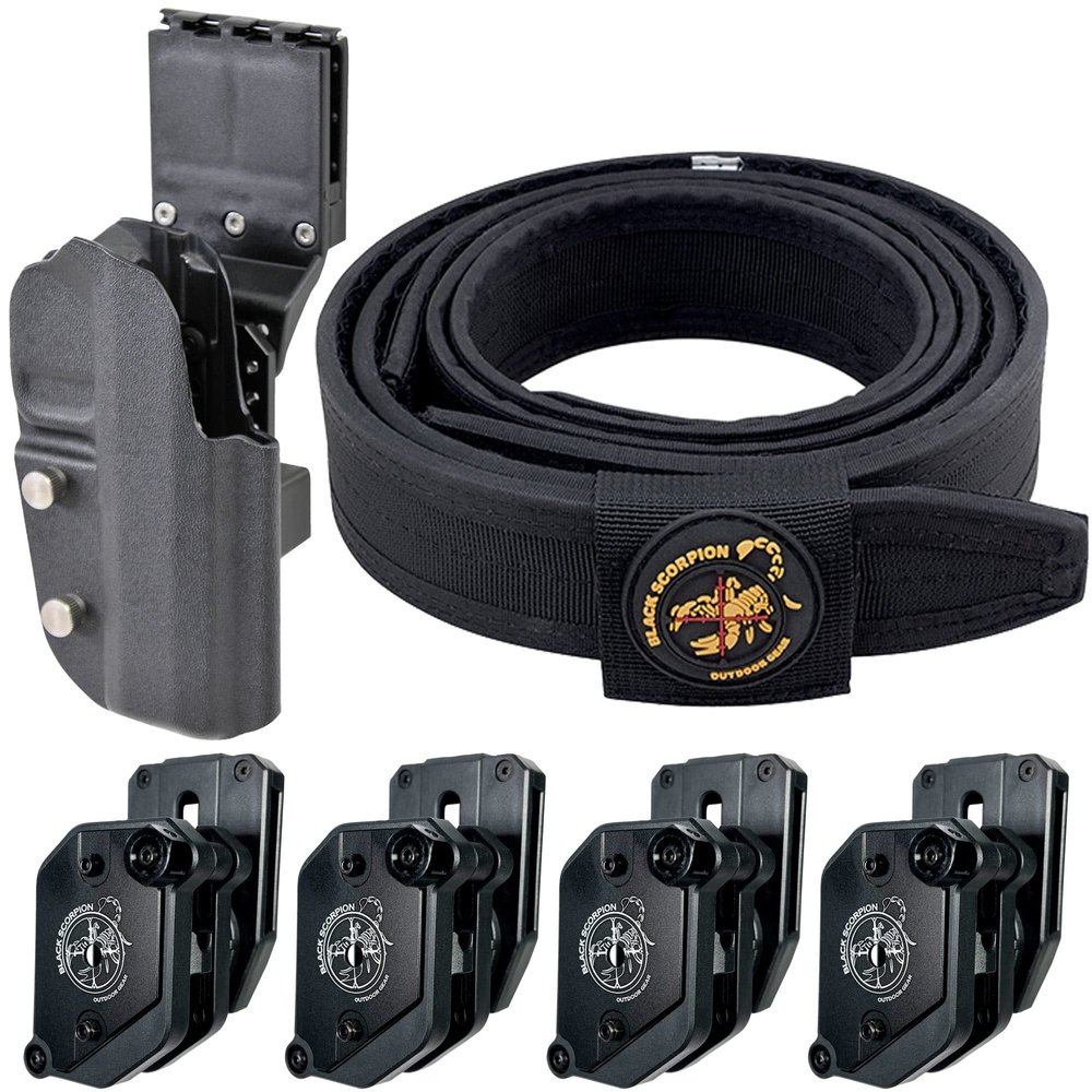 Black Scorpion Gear Competition Rig | 1 Heavy Duty Belt, 1 OWB Kydex Pro Holster | 4 Single/Double Stack Ambidextrous Magazine Pouches IPSC, USPSA, 3-Gun Approved (M, CZ 75 SP-01)