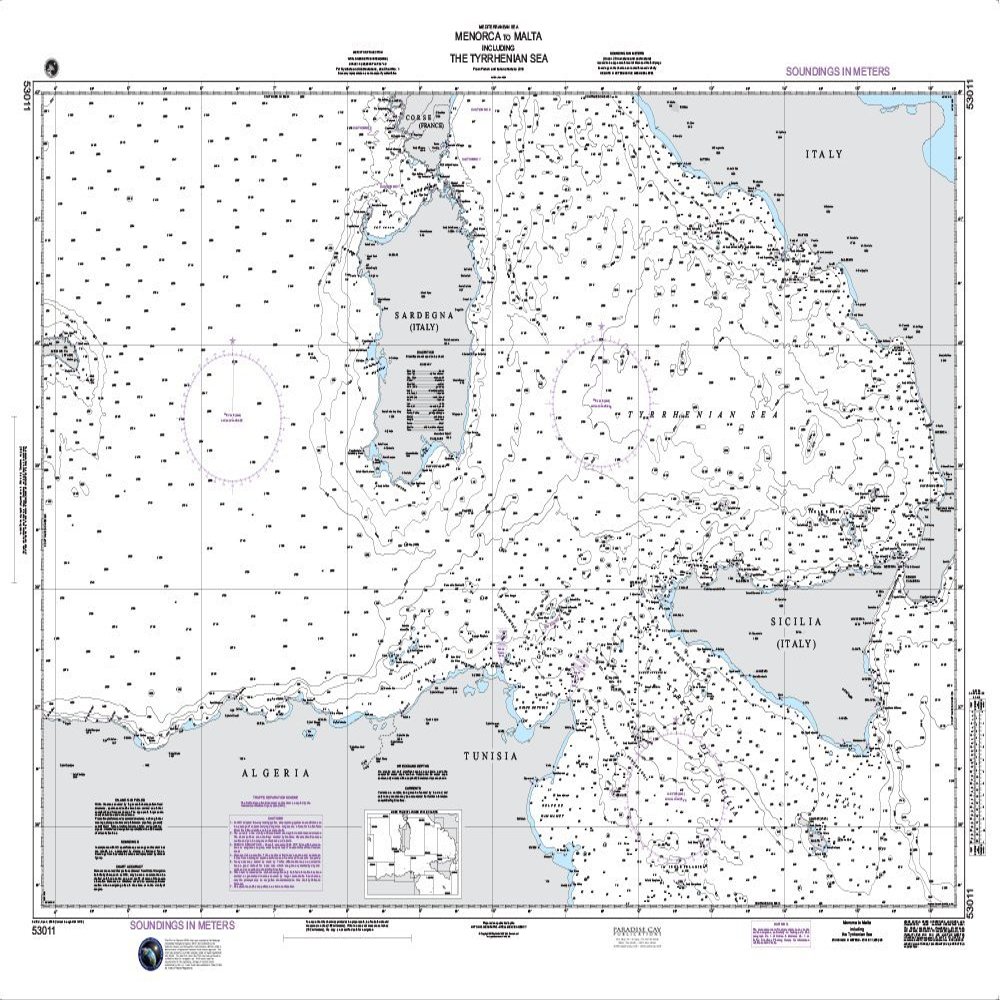 Paradise Cay Publications NGA Chart 53011: Menorca to Malta Including The Tyrrhenian Sea 36x47 (Paper)