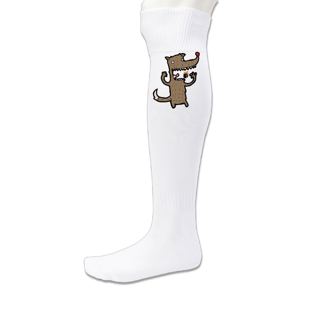 A Crazy Wolf Cartoon Performance Casual Socks White