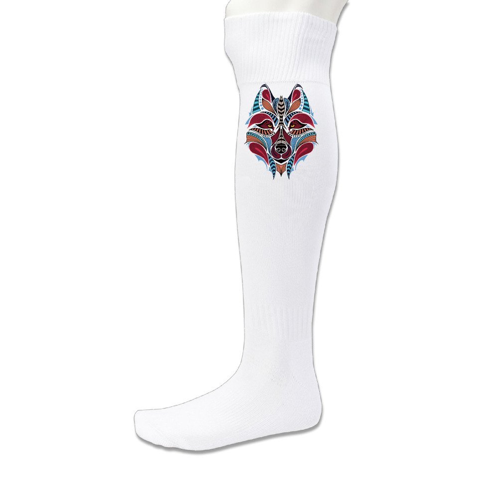 Head Wolf African Indian Totem Cushion Athletic Sock White