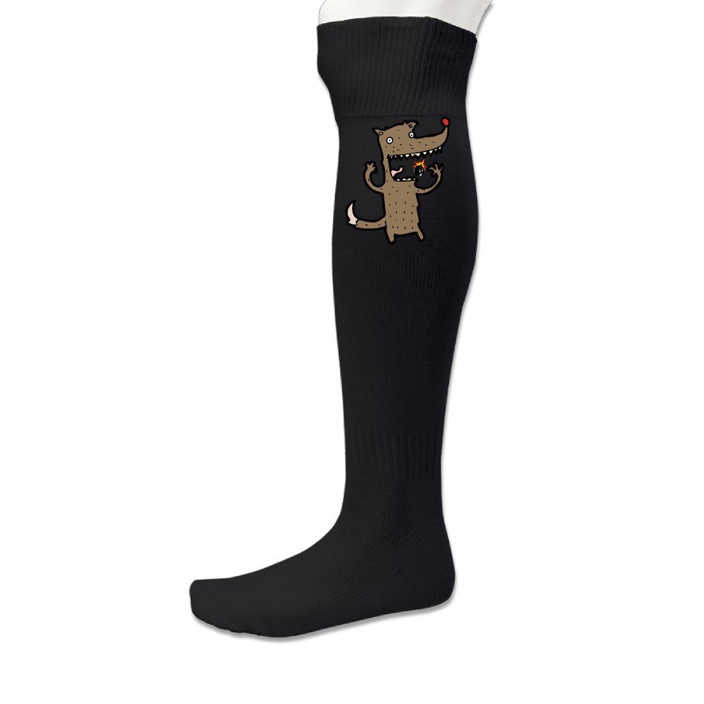 A Crazy Wolf Cartoon Cushion Casual Socks Black
