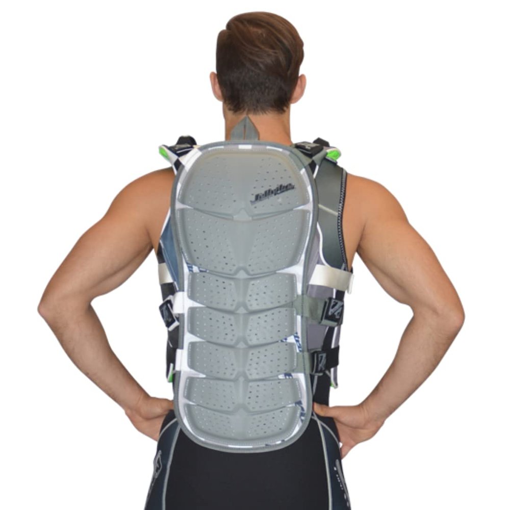 Jet Ski Racing Back Protection | Spinal Impact Absorbing Water Sports | Jettribe PWC Accessories | Grey/White Deflector | Compatible PFD Life Vests | Youth - Adult Sizes (Youth)
