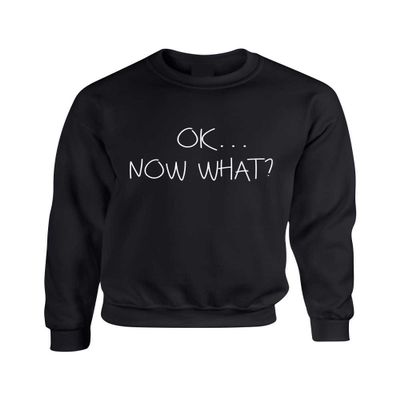 ALLNTRENDS Adult Crewneck OK Now What? Funny Cool Stuff Humor Top (3XL, Black)