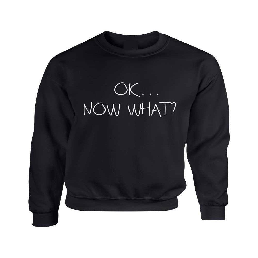 ALLNTRENDS Adult Crewneck OK Now What? Funny Cool Stuff Humor Top (3XL, Black)