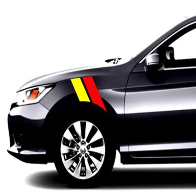 4" Fender Hash Mark Bars Vinyl Racing Stripes Graphic Decals (Fits Honda Accord & Most Cars) Passenger Side - Red & Yellow