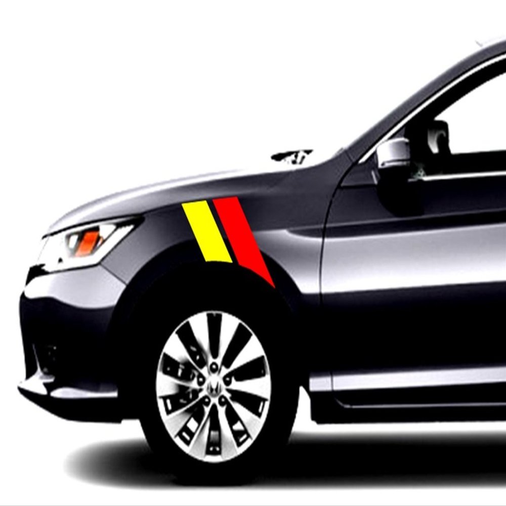 4" Fender Hash Mark Bars Vinyl Racing Stripes Graphic Decals (Fits Honda Accord & Most Cars) Passenger Side - Red & Yellow