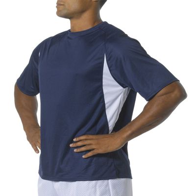 A4 Cooling Performance Color Blocked Shorts Sleeve Crew Shirt (N3181) Navy/White, XL