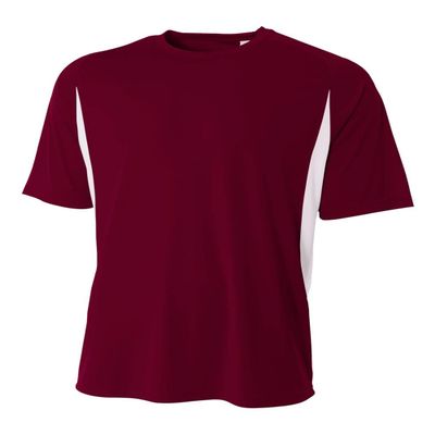 A4 N3181 - Men's Cooling Performance Color Blocked Shorts Sleeve Crew Shirt Maroon/White
